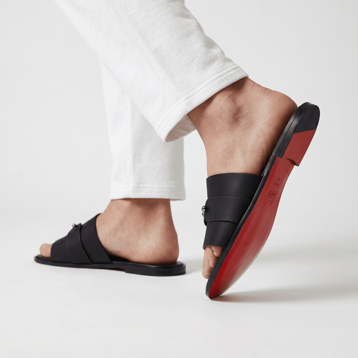 Christian Louboutin Inspired Black Leather Slide Sandals – Luxury Designer Summer Slippers ❤️🖤 - MASTERPIECE