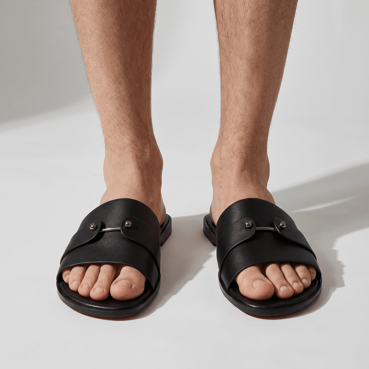 Christian Louboutin Inspired Black Leather Slide Sandals – Luxury Designer Summer Slippers ❤️🖤 - MASTERPIECE