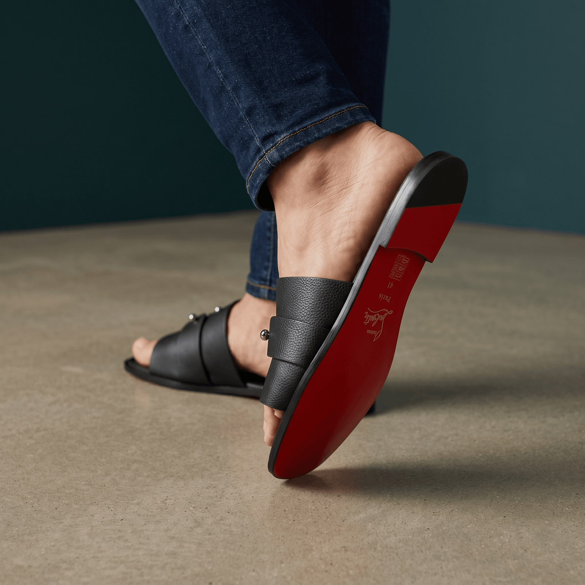 Christian Louboutin Inspired Black Leather Slide Sandals – Luxury Designer Summer Slippers ❤️🖤 - MASTERPIECE