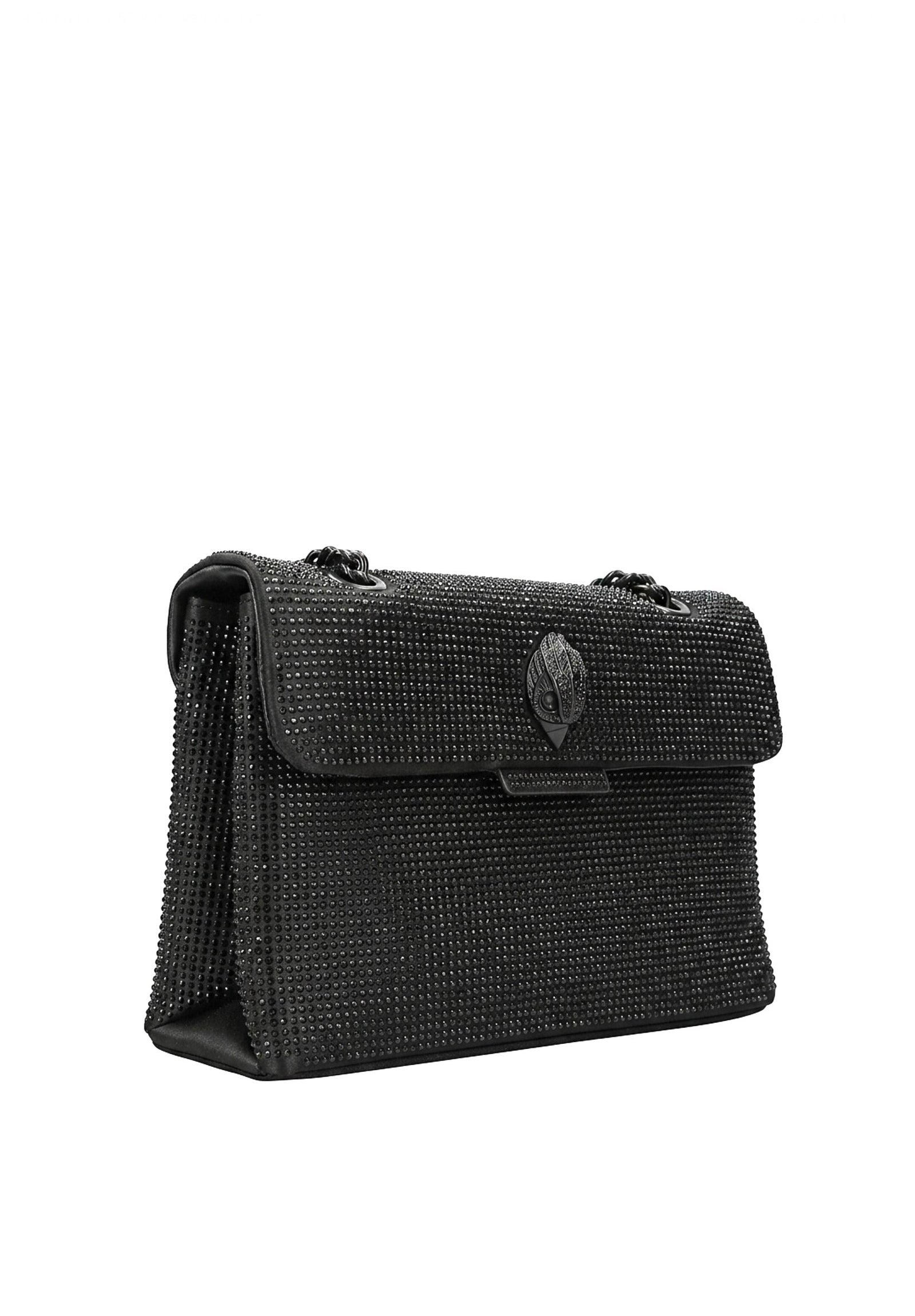 Black crystal-studded Kurt Geiger shoulder bag with dark metal chain handles and flap clasp
