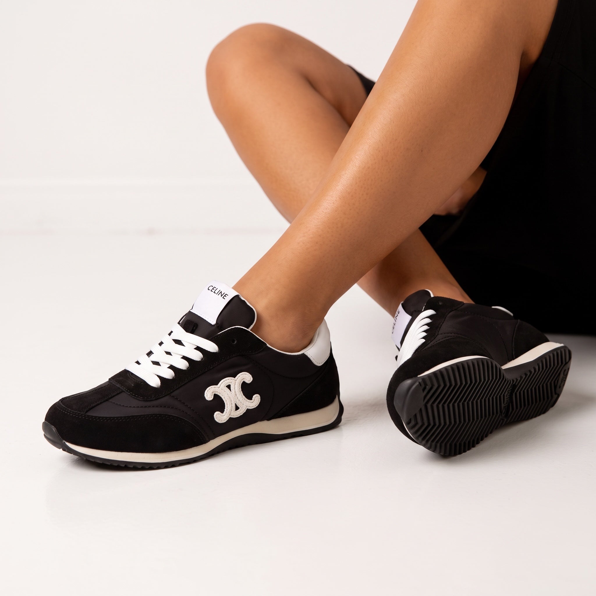 Celine black and white low-top sneakers with embroidered logo