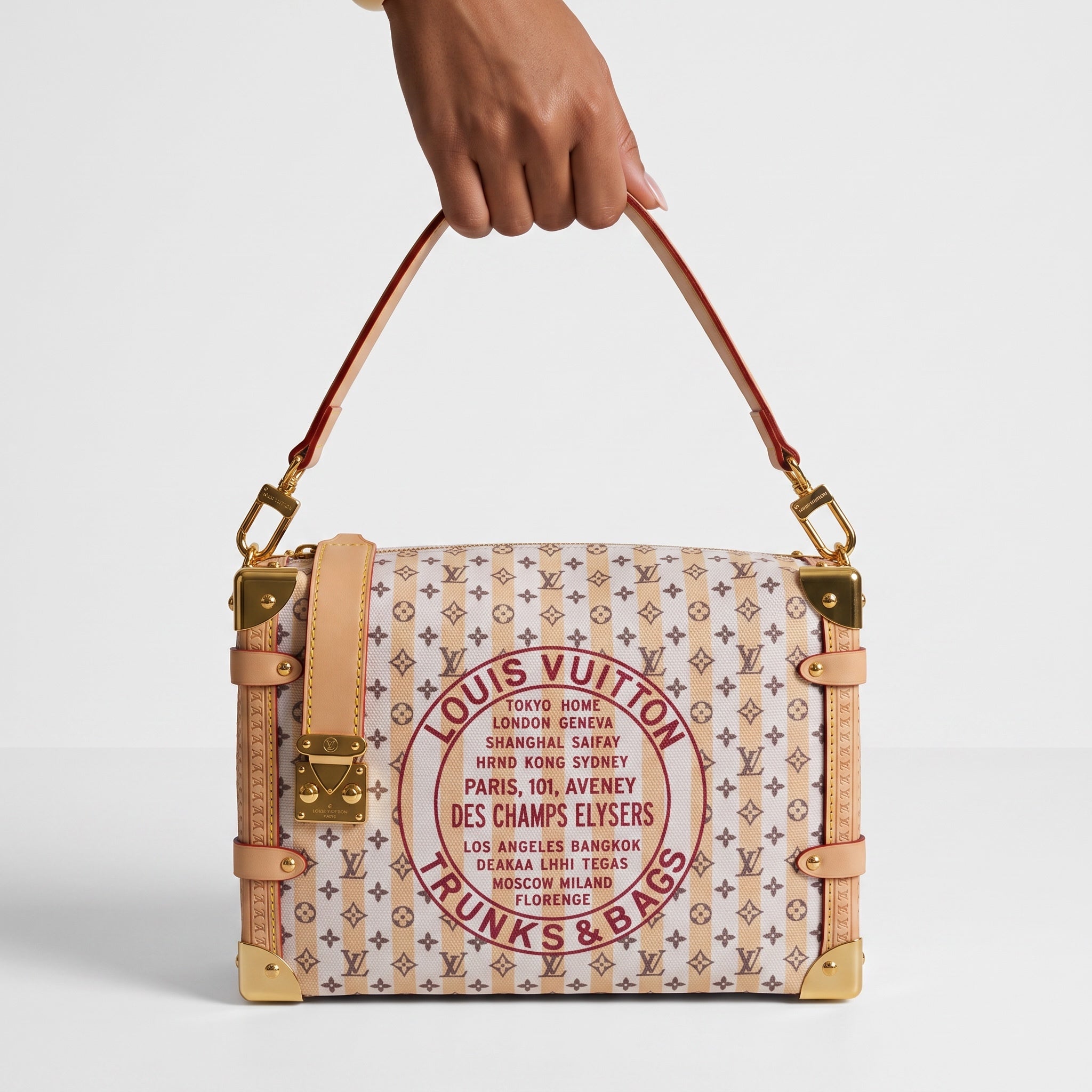 Louis Vuitton monogram Trunks & Bags canvas shoulder bag with gold corners and pale trim