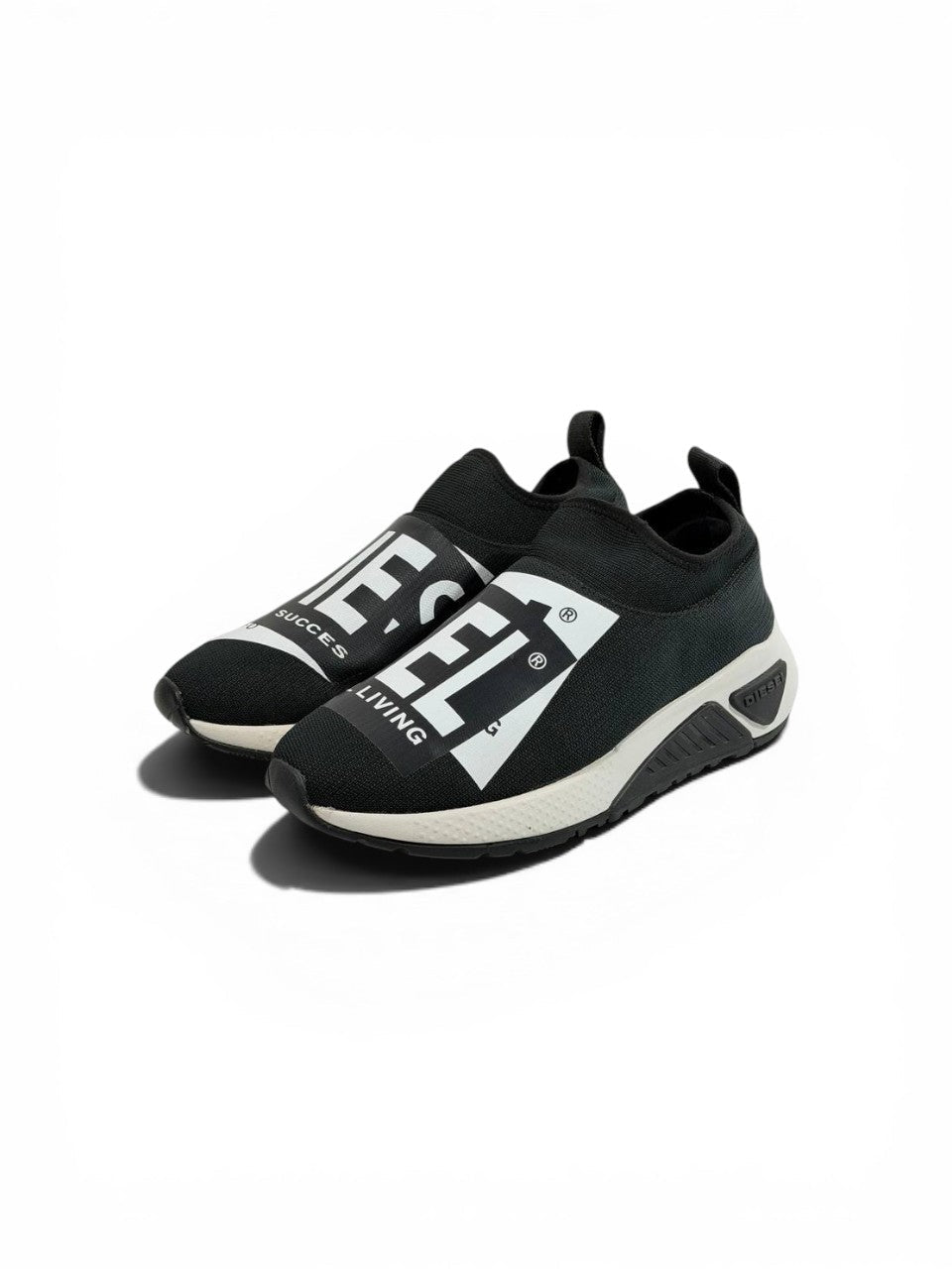 Diesel Black Slip-On Sneakers – Bold Logo Print, Lightweight Knit Trainer - MASTERPIECE