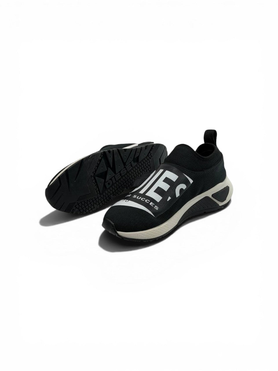 Diesel Black Slip-On Sneakers – Bold Logo Print, Lightweight Knit Trainer - MASTERPIECE