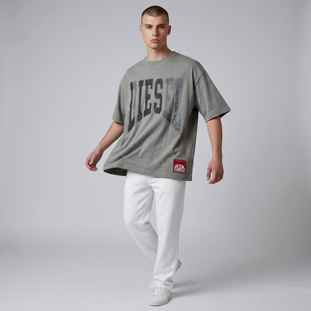 Diesel Oversized Varsity Logo T-Shirt – Stone Grey ⚡🩶 - MASTERPIECE