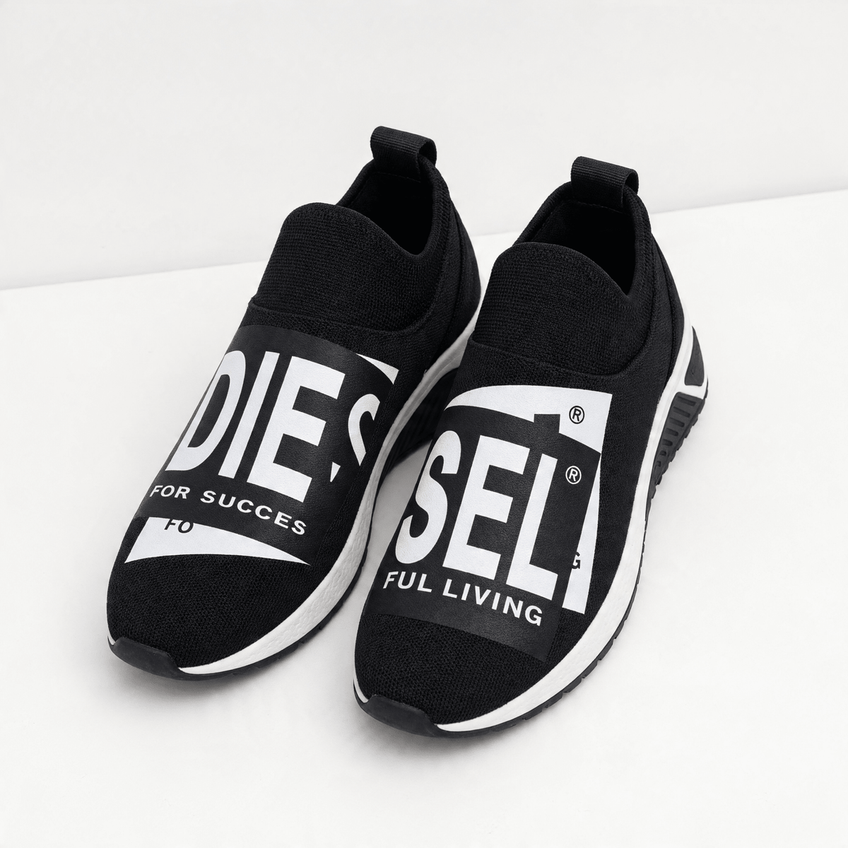 Diesel Slip-On Logo Knit Trainer Sneakers — Black - MASTERPIECE