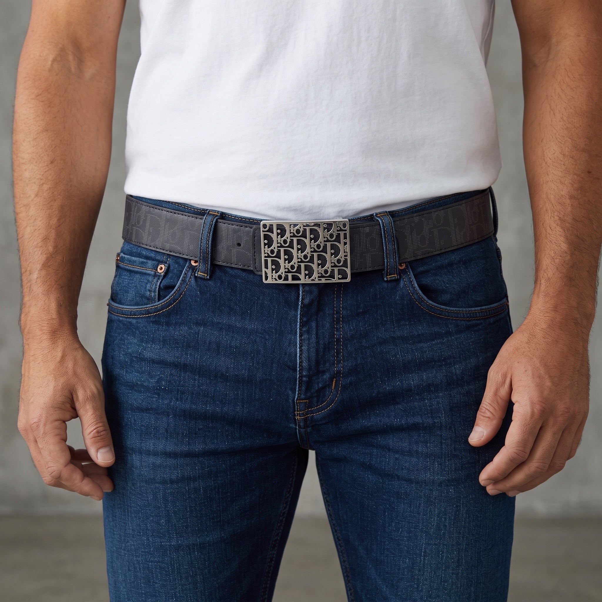 Dior Belt – Grey Monogram Metal Buckle 🪙 115 cm - MASTERPIECE