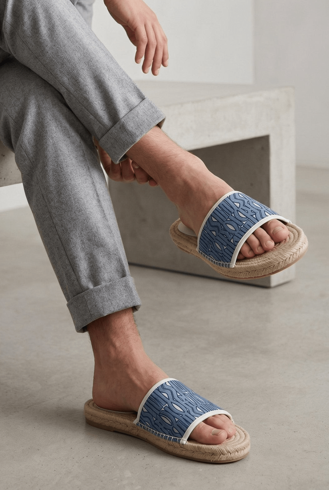 Dior Blue Oblique Rope Sole Slide Sandals - MASTERPIECE