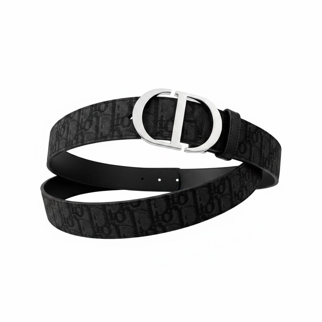Dior Luxury Oblique Black Belt – Silver CD Buckle 115CM 🖤✨ - MASTERPIECE
