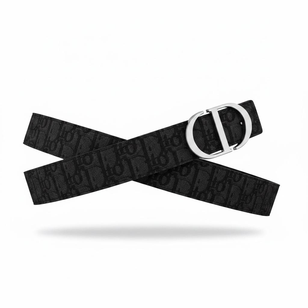 Dior Luxury Oblique Black Belt – Silver CD Buckle 115CM 🖤✨ - MASTERPIECE