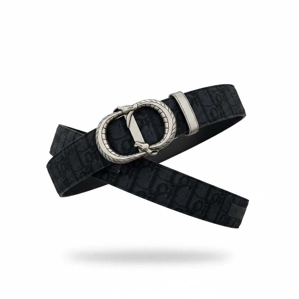 Dior Luxury Oblique Black Belt – Silver Signature Buckle 125CM 🖤✨ - MASTERPIECE