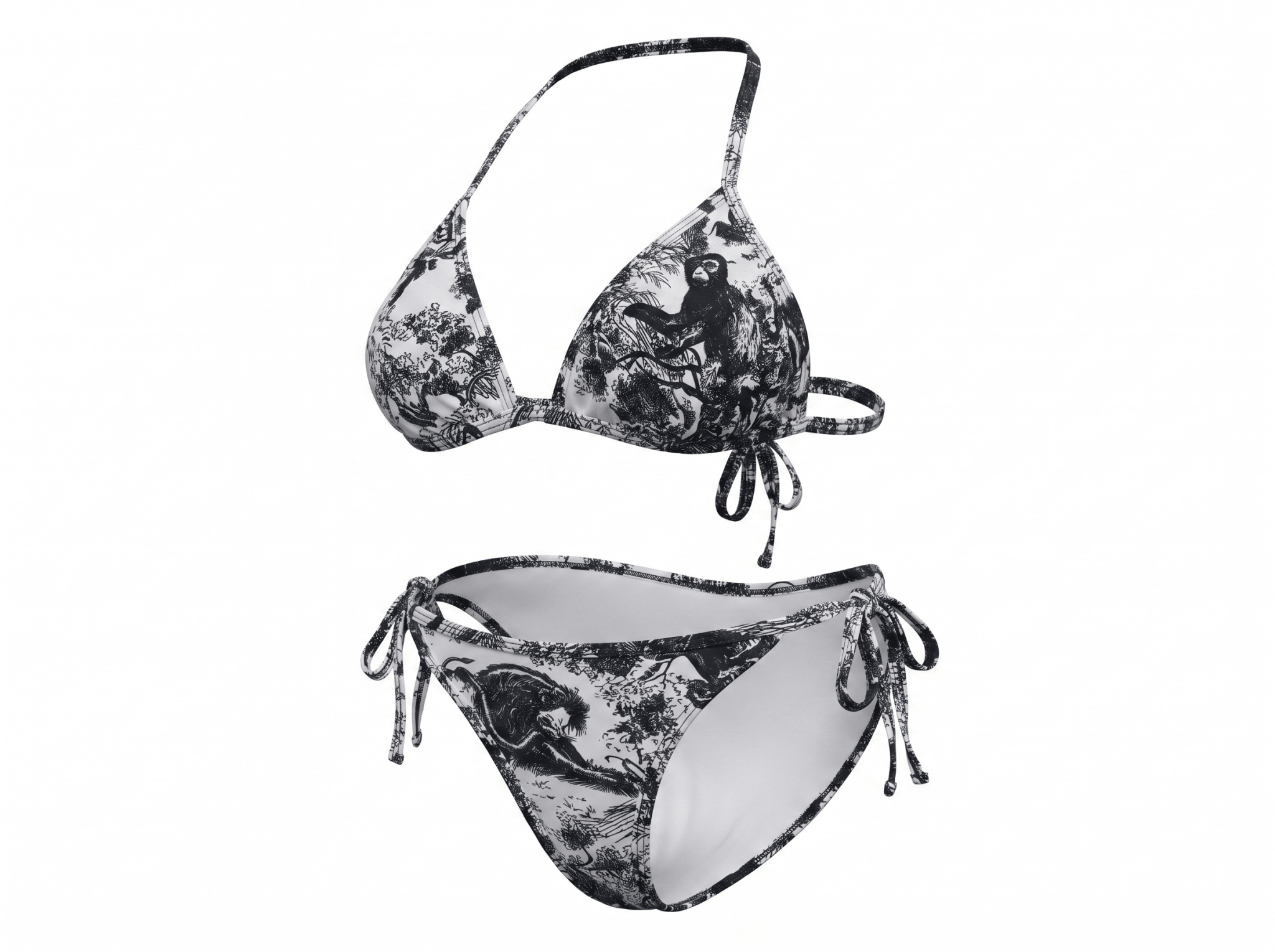 Dior Toile de Jouy Bikini Set with Matching Pareo Skirt – Black & White 🖤🤍🏖️ - MASTERPIECE