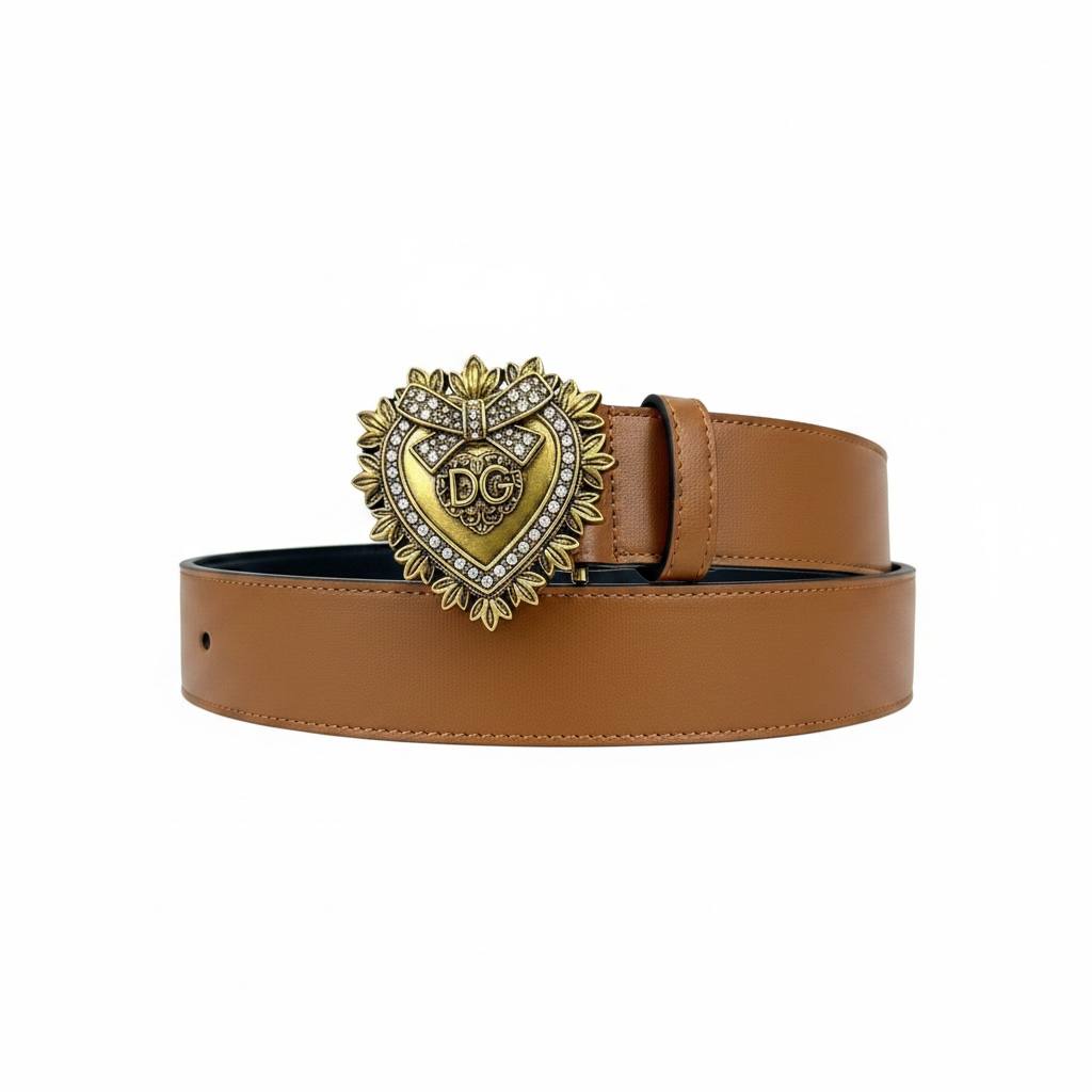 Dolce & Gabbana Brown Leather Belt 110CM 🤎✨ Luxury Heart Buckle Designer Style Belt - MASTERPIECE