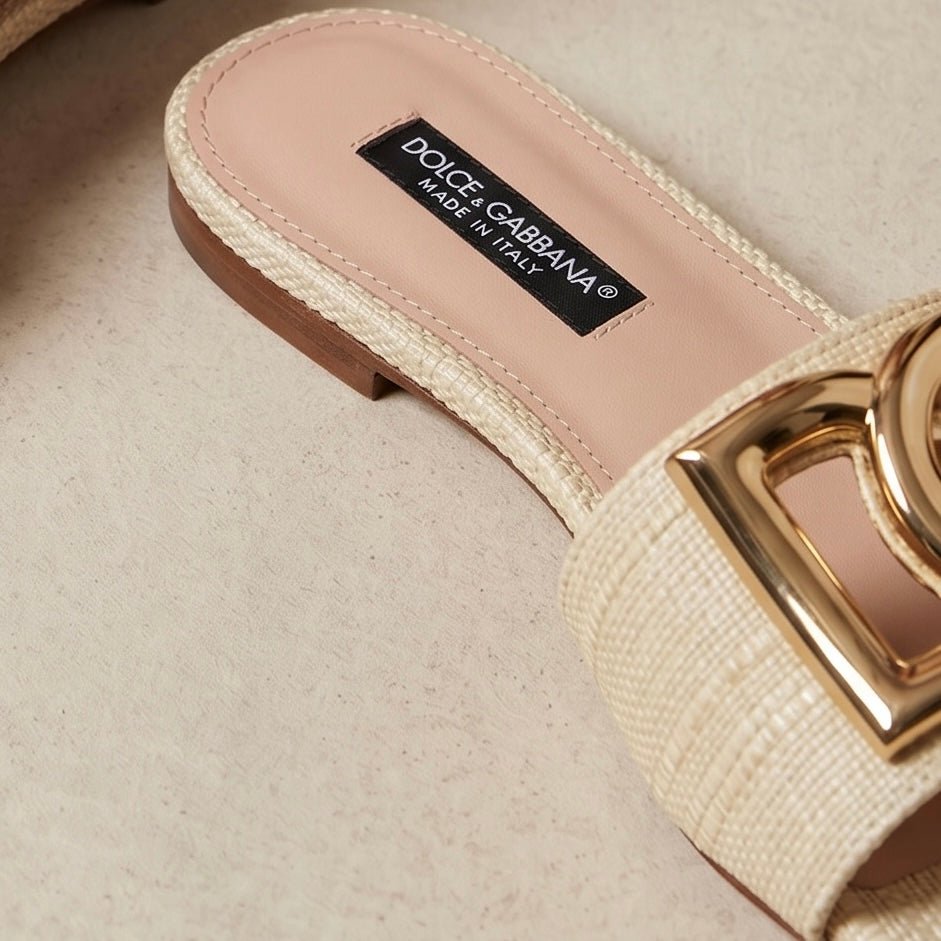 Dolce & Gabbana DG Raffia Slide Sandals – Natural Beige 🤍✨ - MASTERPIECE