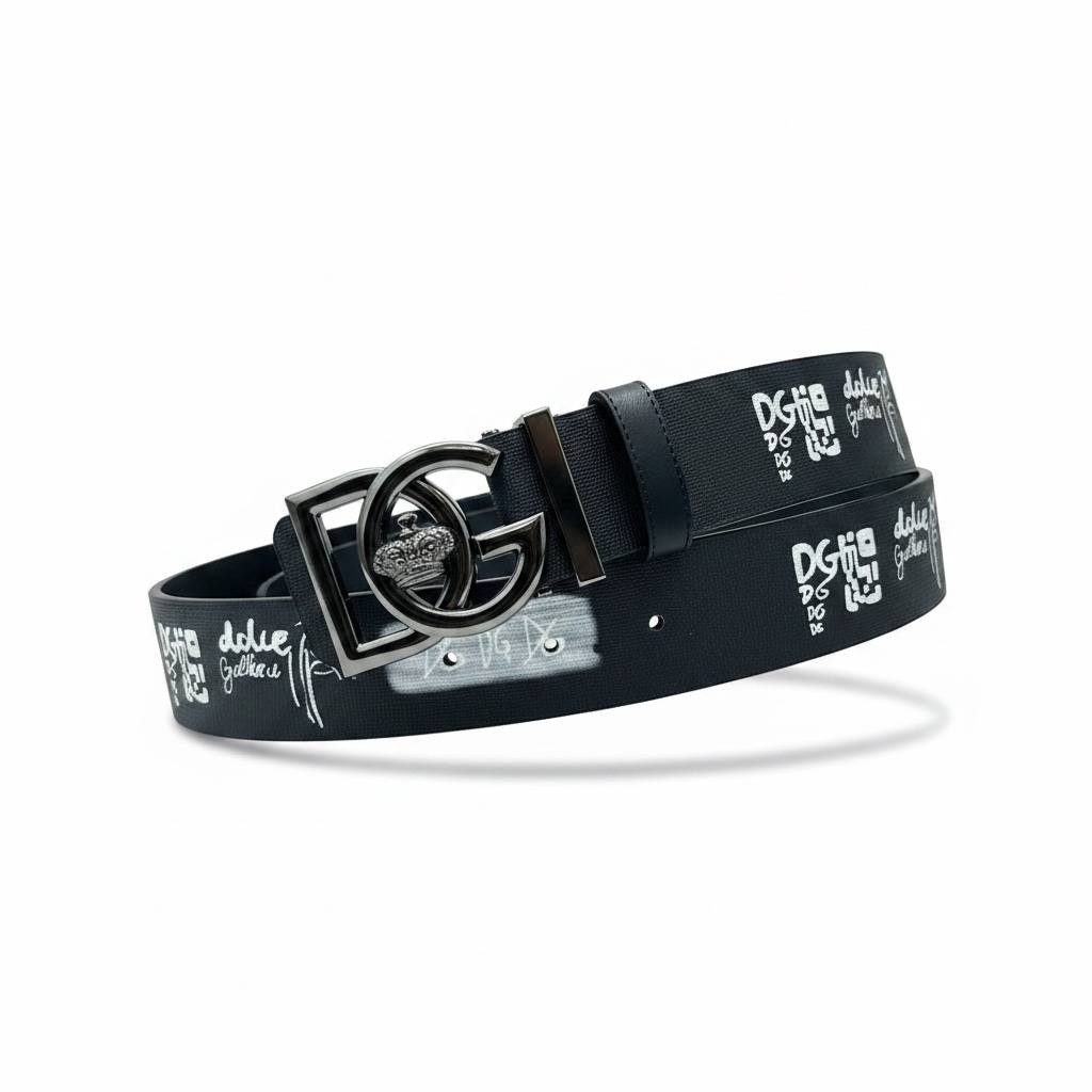 Dolce & Gabbana Premium Black Designer Belt – DG Crown Buckle 120CM 🖤👑 - MASTERPIECE