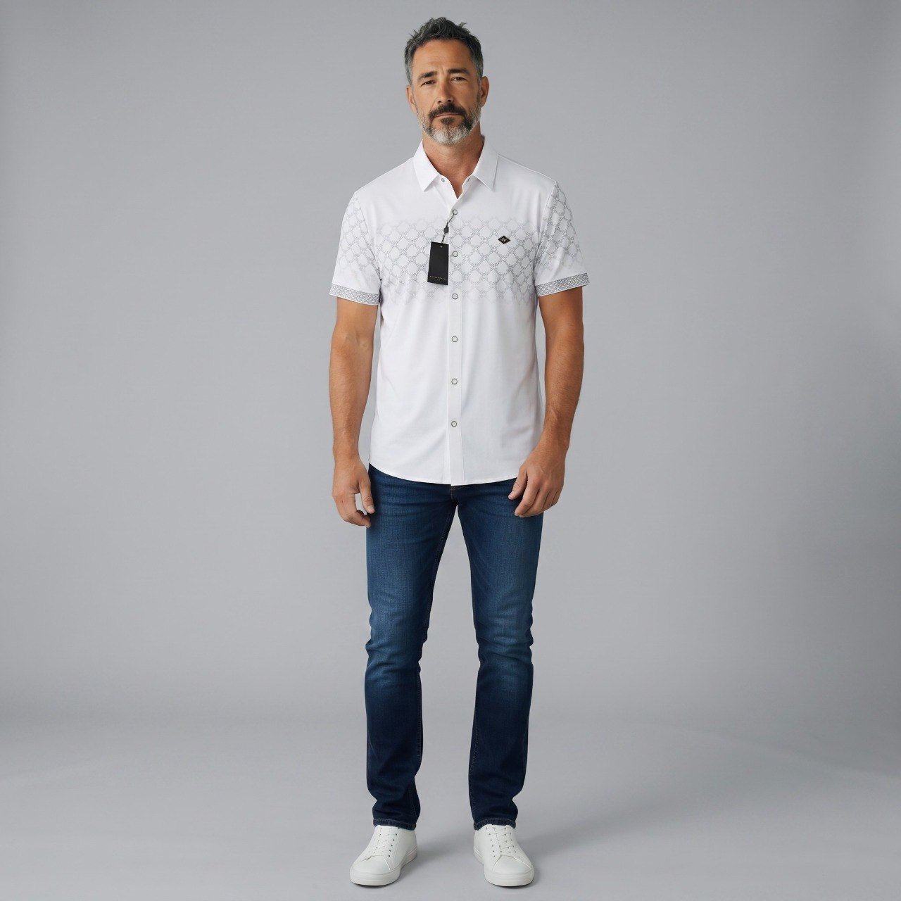 🤍 Dunhill Signature Pattern Short Sleeve Shirt – Refined British Luxury - MASTERPIECE