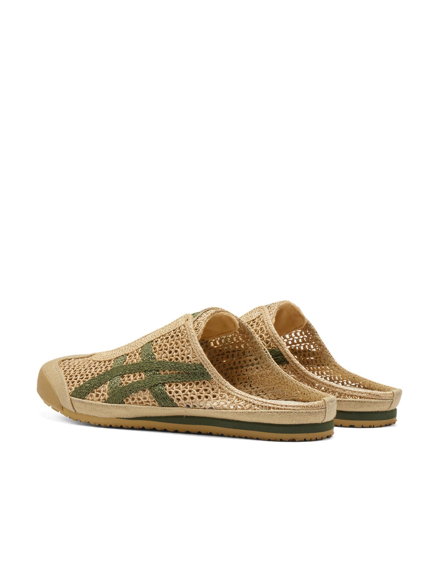 Onitsuka Tiger tan open-weave slip-on mule with green stripes