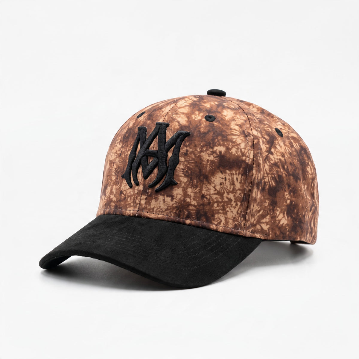 Brown tie-dye baseball cap with black brim and raised NY embroidery