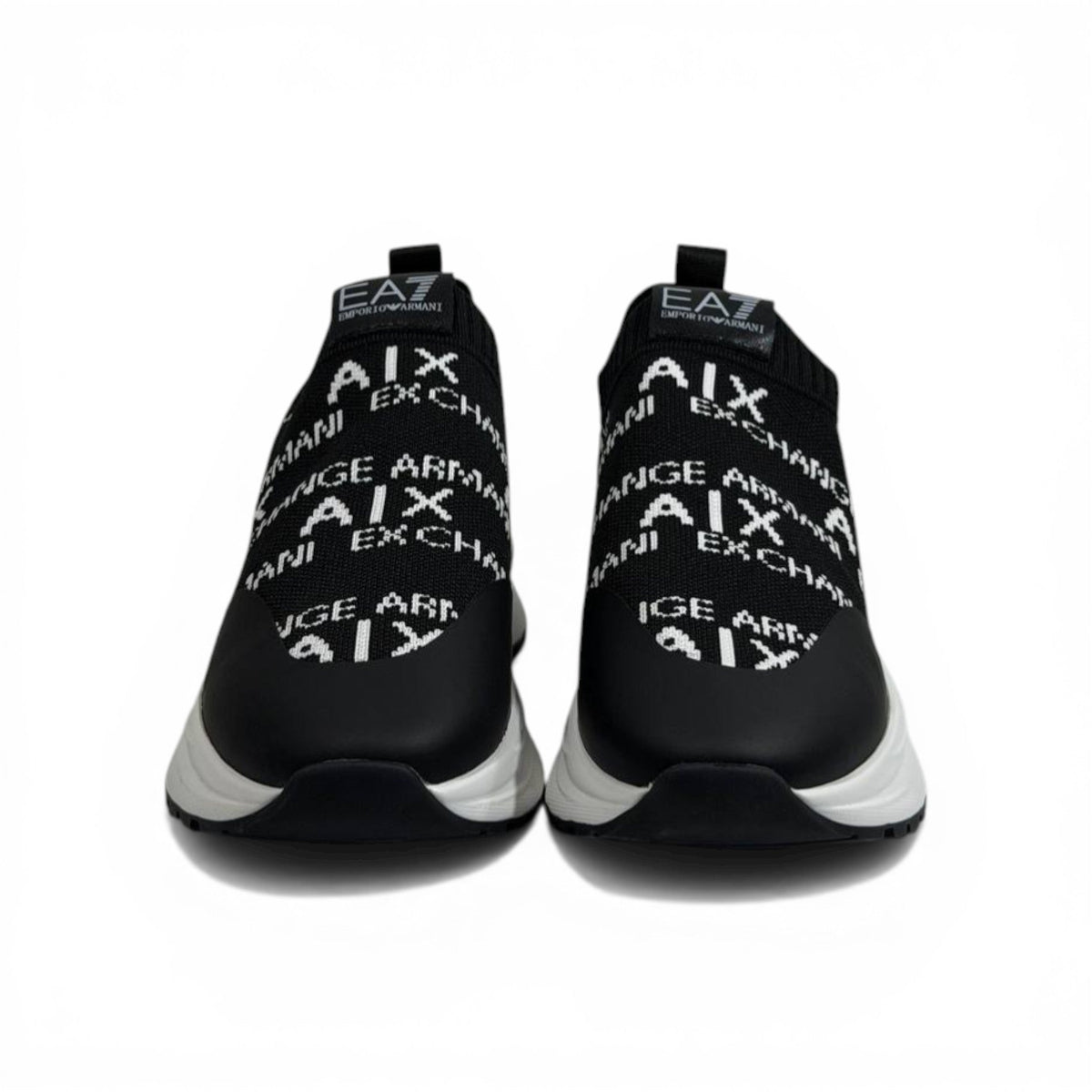 EA7 Armani Exchange-Inspired Slip-On Sneakers – Black Knit Comfort 🖤👟 - MASTERPIECE