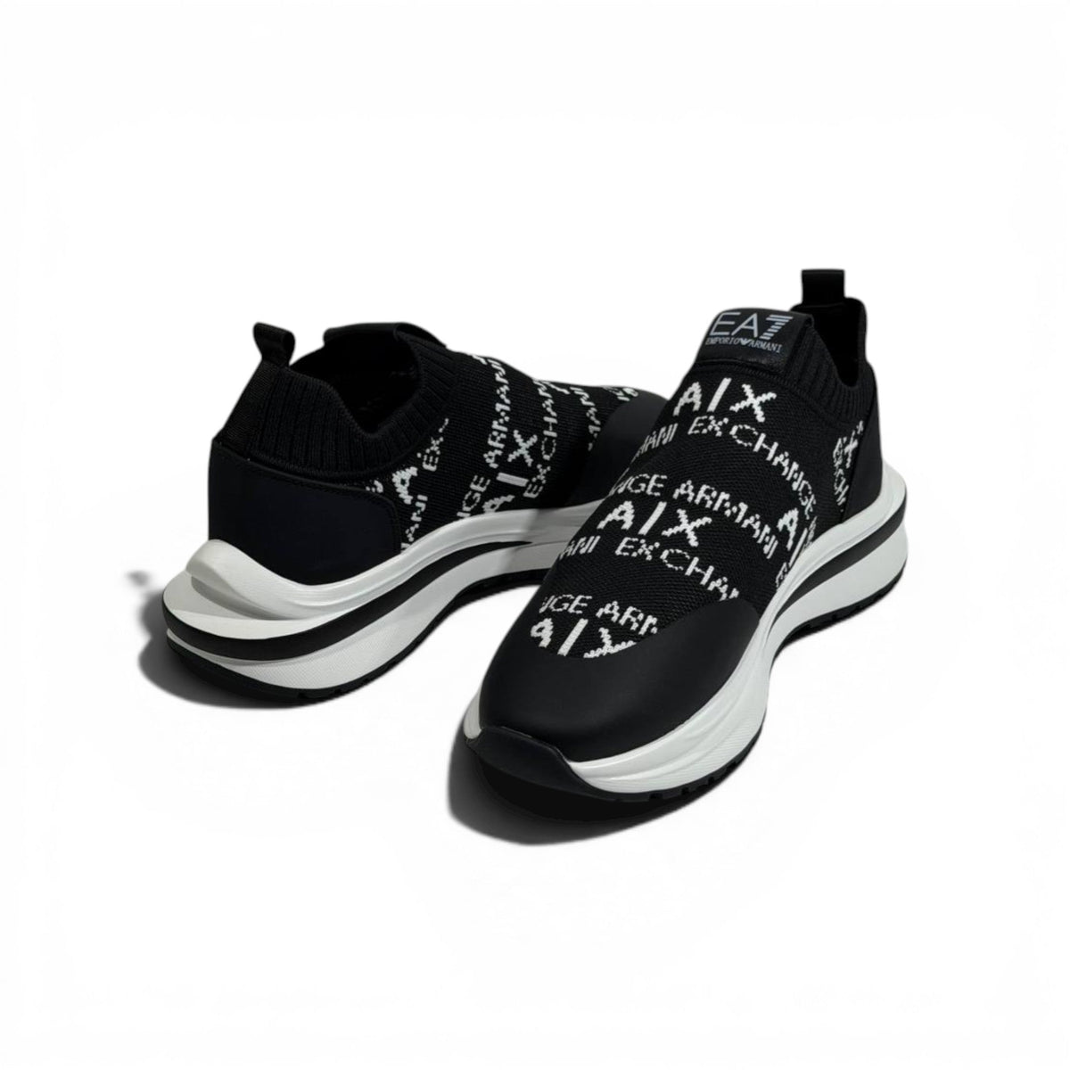 EA7 Armani Exchange-Inspired Slip-On Sneakers – Black Knit Comfort 🖤👟 - MASTERPIECE