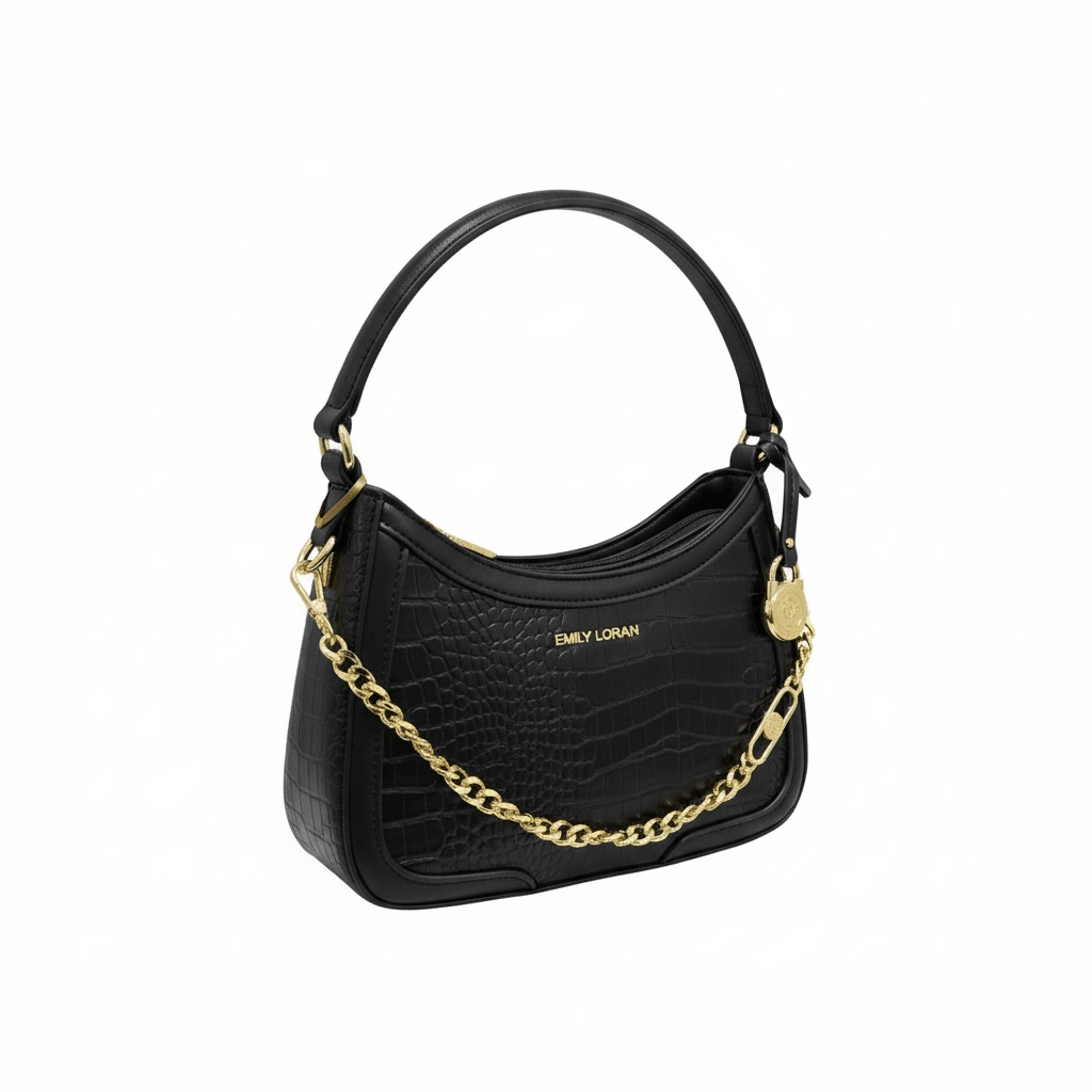 EMILY LORAN Croc Shoulder Bag 🖤✨ | Gold Chain Luxury Statement - MASTERPIECE