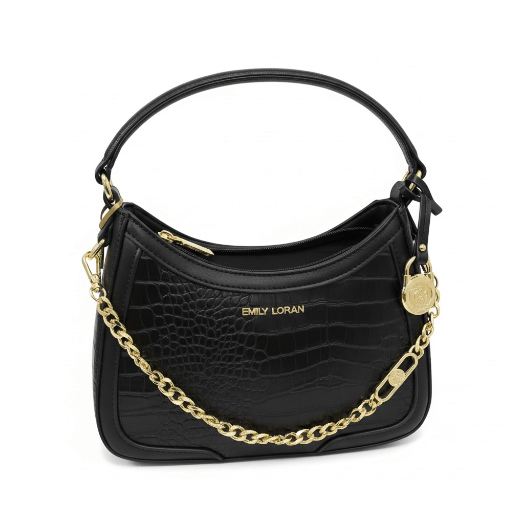 EMILY LORAN Croc Shoulder Bag 🖤✨ | Gold Chain Luxury Statement - MASTERPIECE