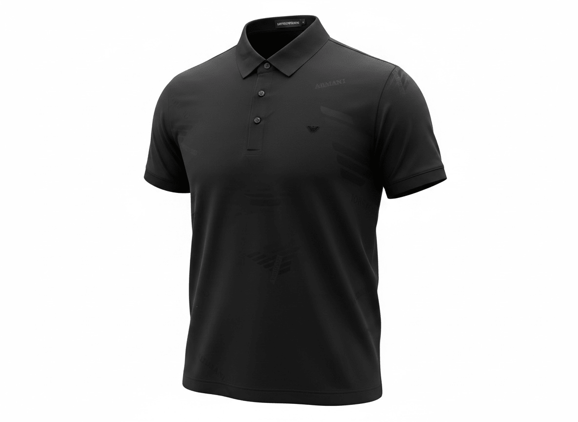 Emporio Armani Black Pattern Polo 🖤✨ Tonal Monogram Edition - MASTERPIECE