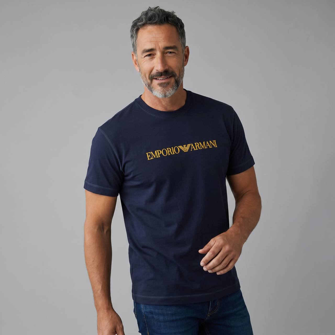 Emporio Armani Classic Logo T-Shirt – Navy Gold Edition ✨🔵 - MASTERPIECE