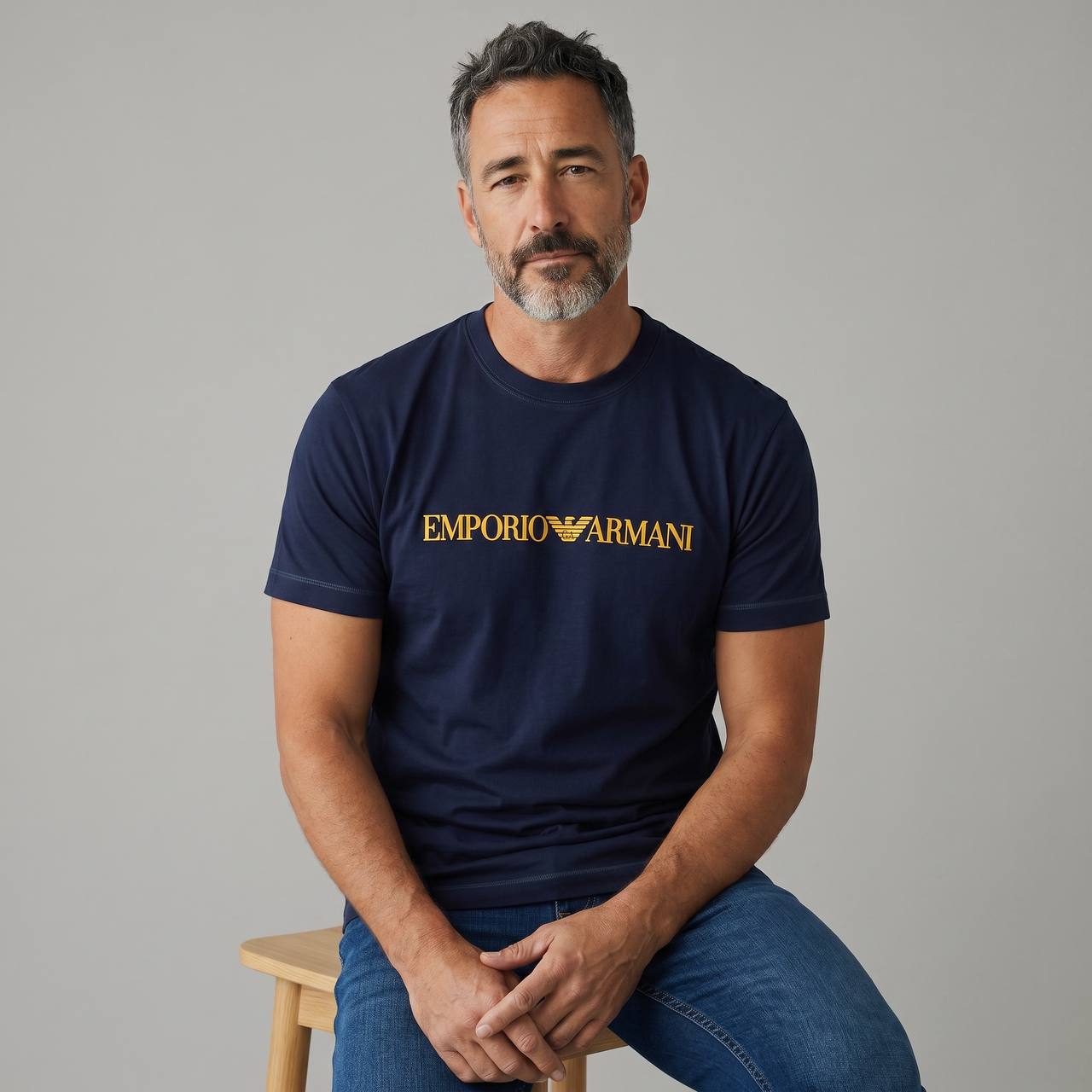 Emporio Armani Classic Logo T-Shirt – Navy Gold Edition ✨🔵 - MASTERPIECE