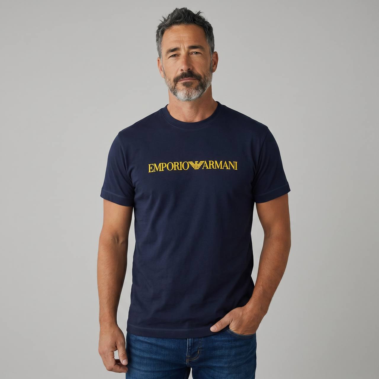 Emporio Armani Classic Logo T-Shirt – Navy Gold Edition ✨🔵 - MASTERPIECE