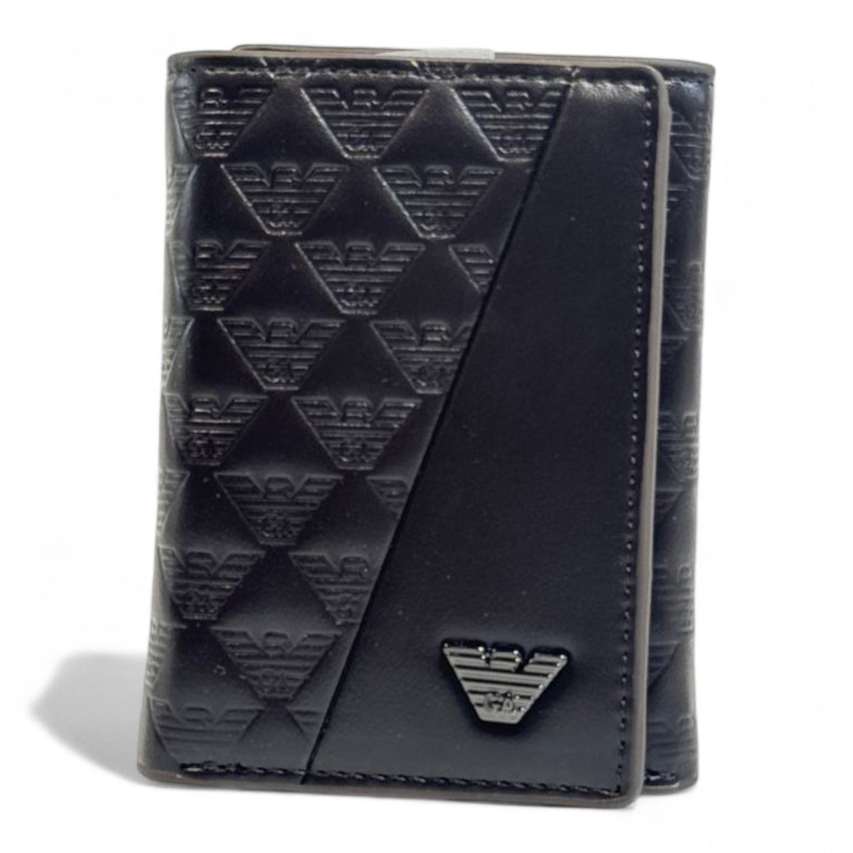 Emporio Armani Dual-Texture Trifold Wallet — Coffee & Brown - MASTERPIECE