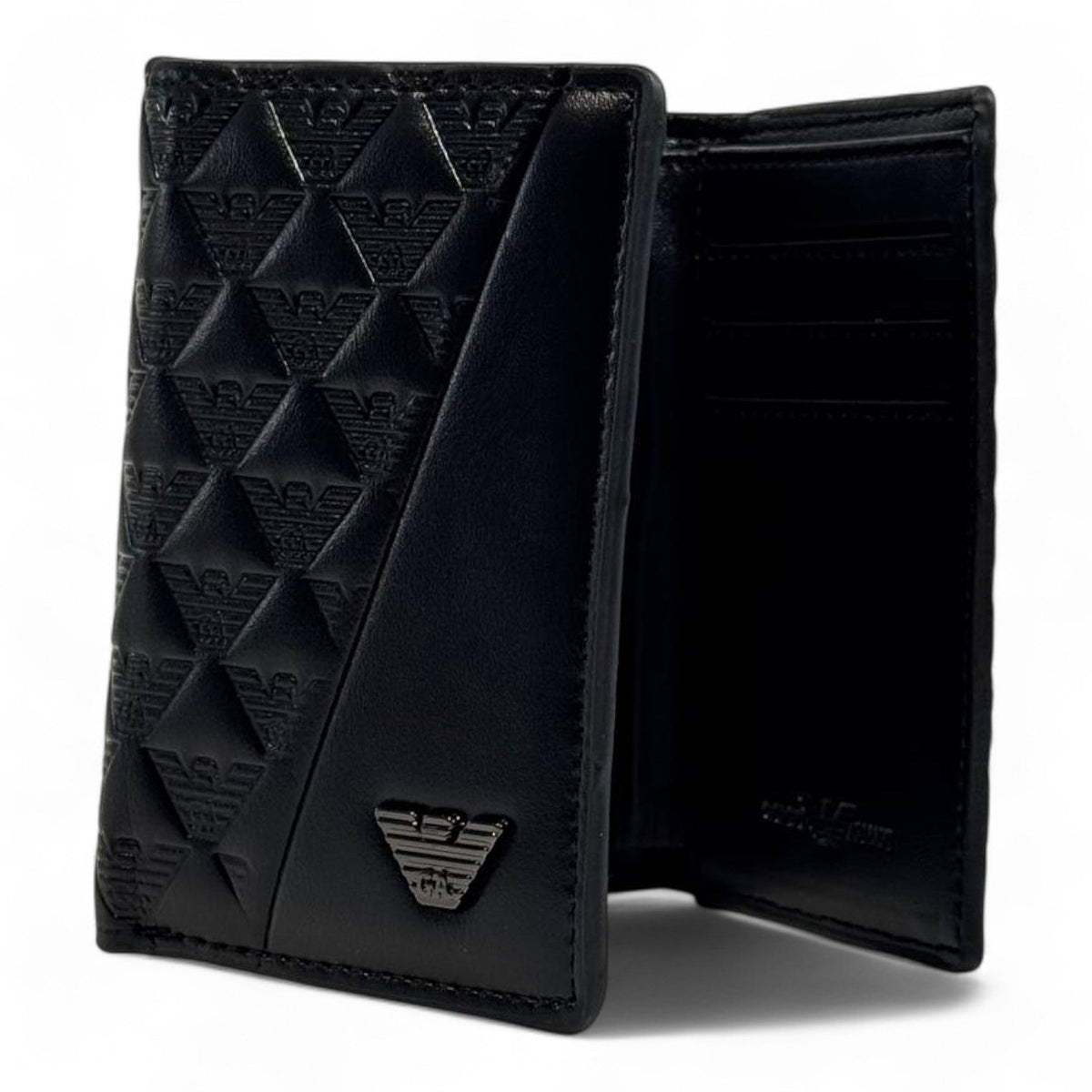 Emporio Armani Dual-Texture Trifold Wallet — Jet Black - MASTERPIECE