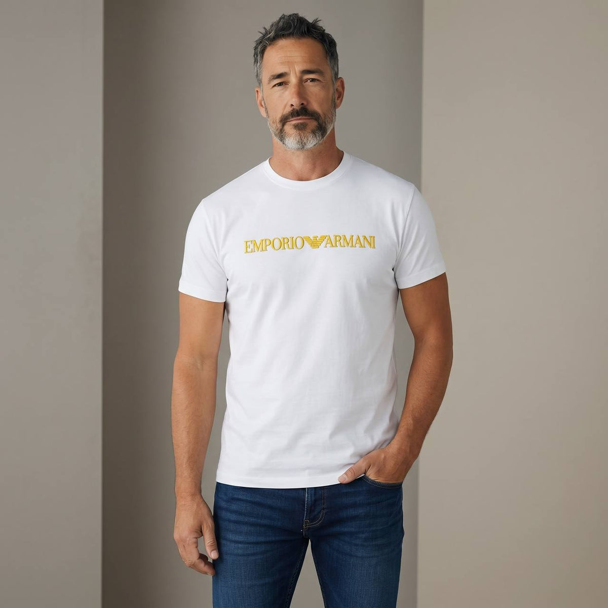 Emporio Armani Gold Signature T-Shirt – Pure White ✨🤍 - MASTERPIECE