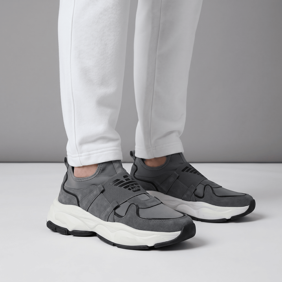 EMPORIO ARMANI Grey Slip-On Sneakers 👟✨ | Minimal Luxury Comfort & Modern Fit - MASTERPIECE