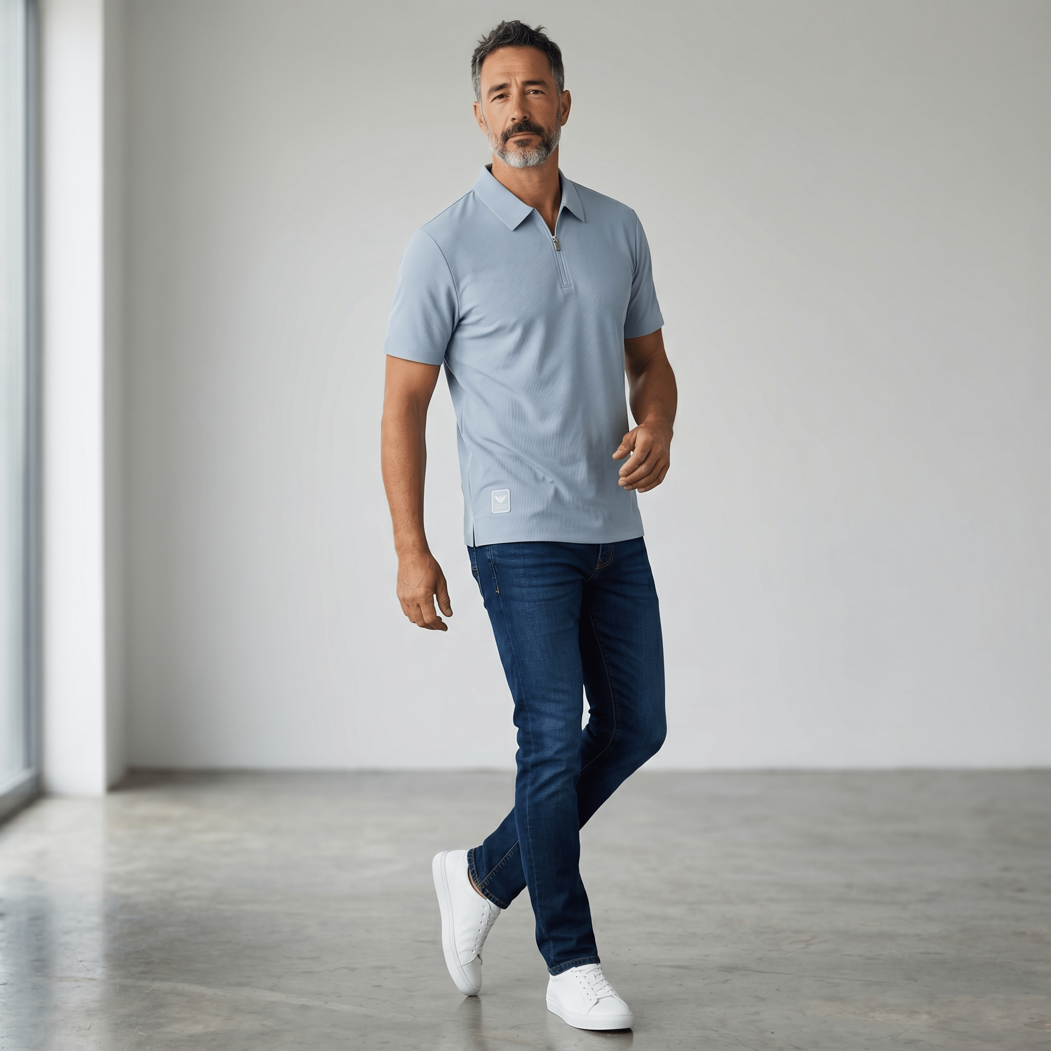 💎❄️ Emporio Armani Ice Blue Zip Polo Shirt – Luxury Modern Collection 👔✨ - MASTERPIECE