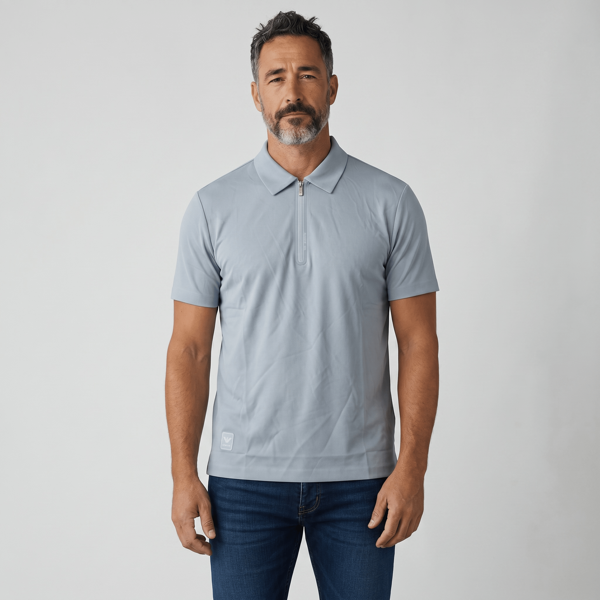 💎❄️ Emporio Armani Ice Blue Zip Polo Shirt – Luxury Modern Collection 👔✨ - MASTERPIECE