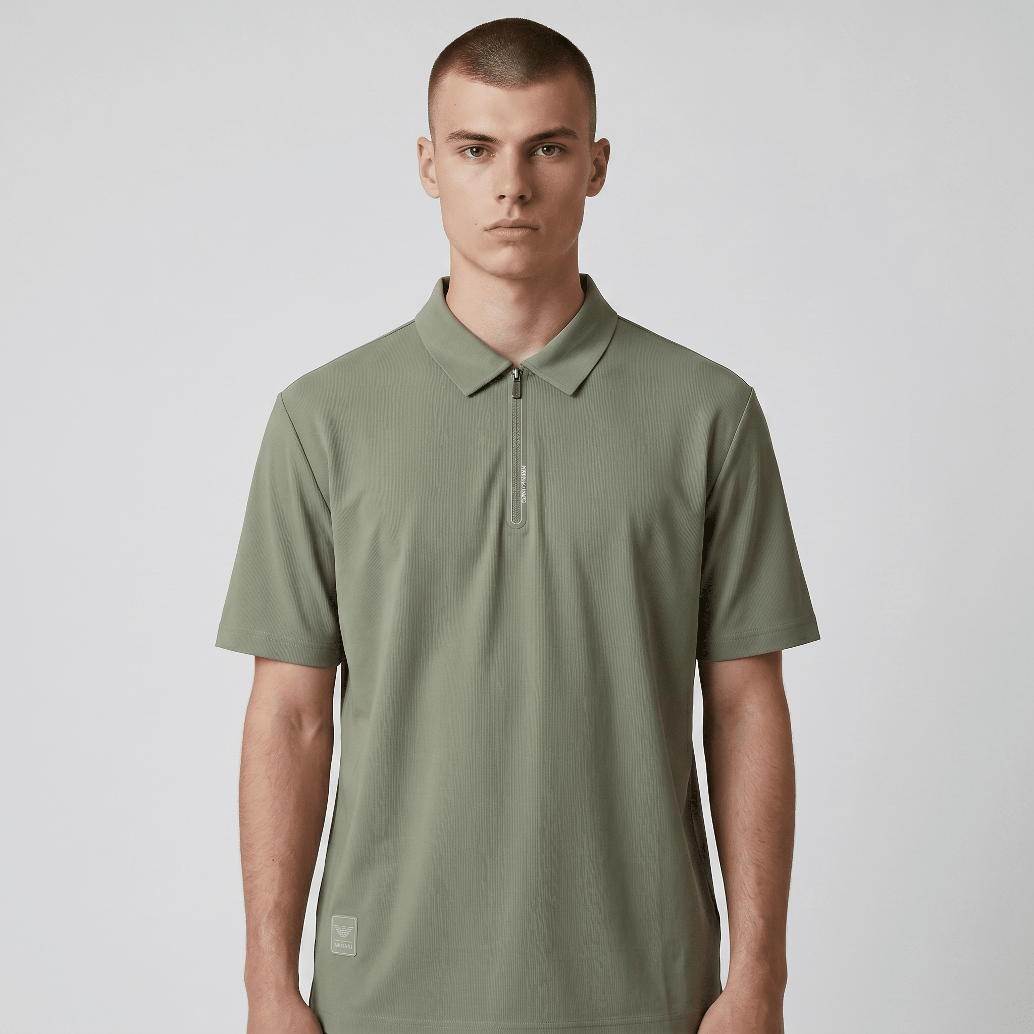 🫒✨ Emporio Armani Olive Half-Zip Polo Shirt – Luxury Minimal Edition 👔🔥 - MASTERPIECE