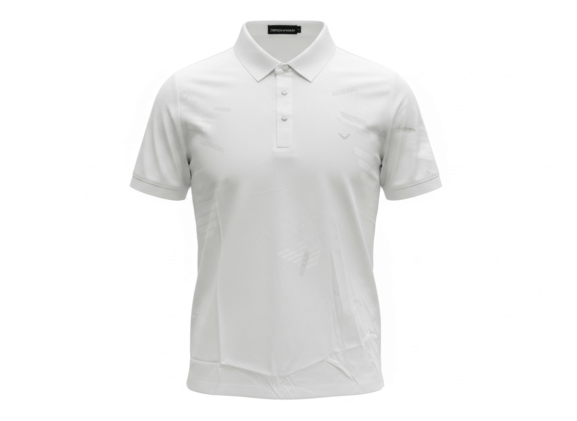 Emporio Armani White Pattern Polo 🤍✨ Signature Print Design - MASTERPIECE