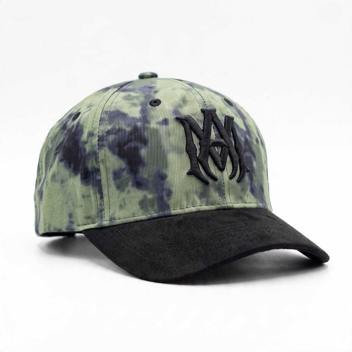 Green tie-dye Amiri baseball cap with black embroidered logo and black brim