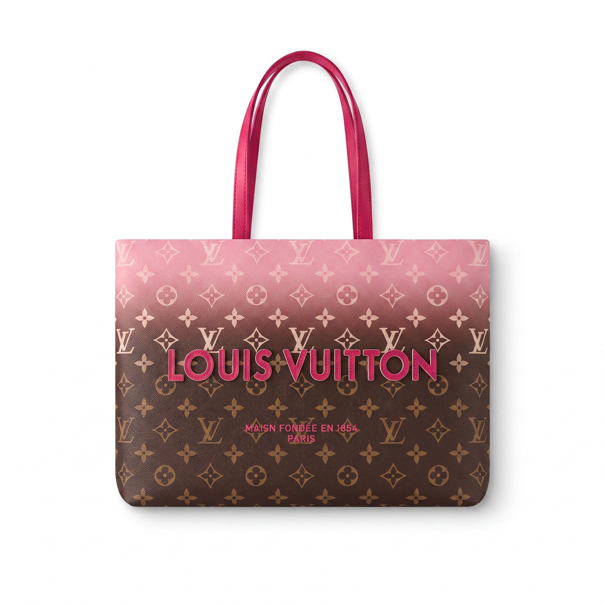 Louis Vuitton monogram tote bag with pink gradient and pink handles