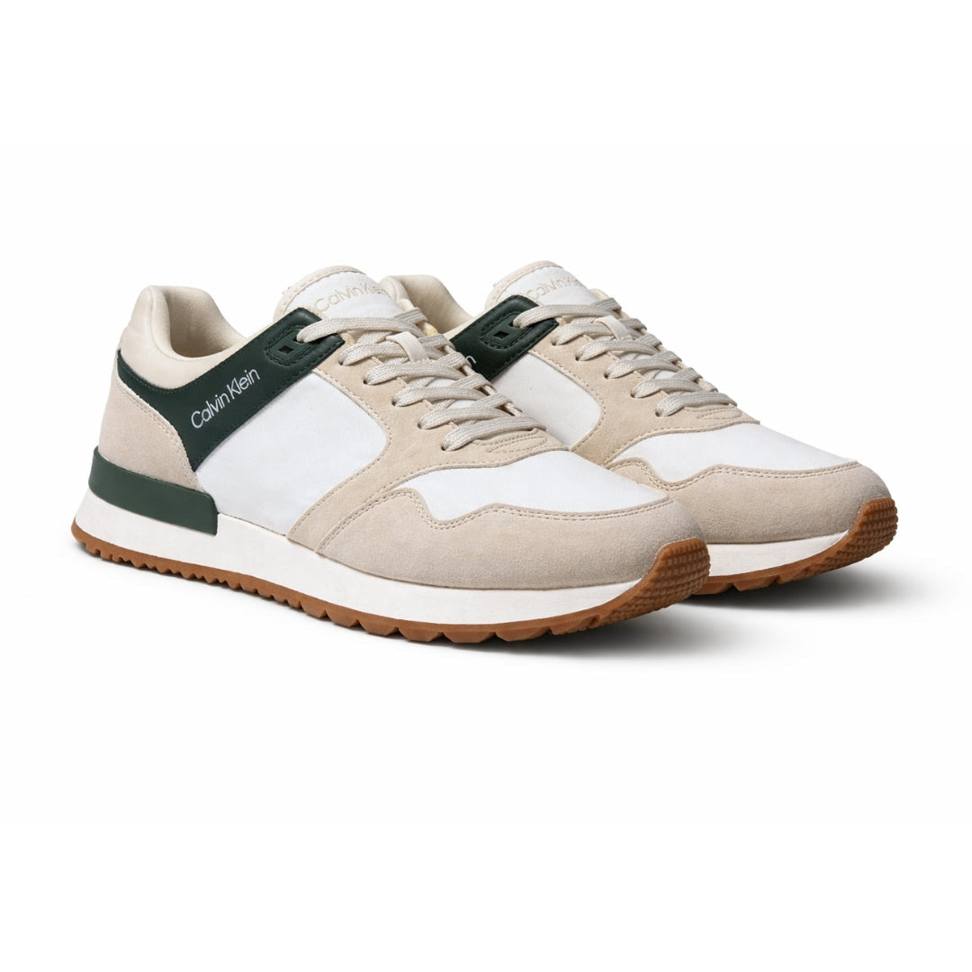 Calvin Klein beige white and green low-top sneaker, side view