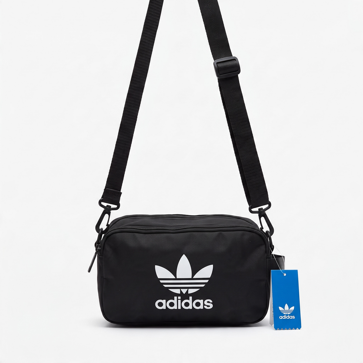 Black adidas trefoil small crossbody bag with adjustable strap