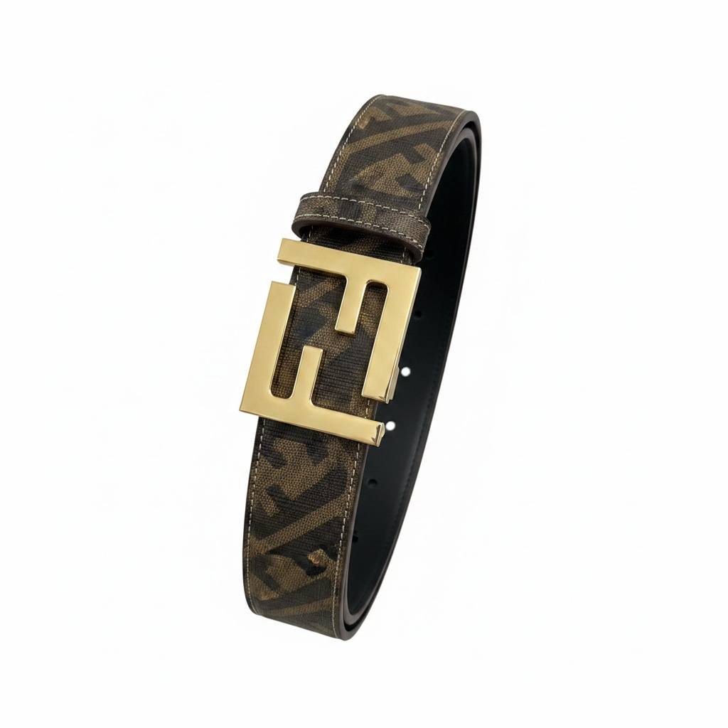 Fendi Inspired FF Monogram Belt 120CM 🤎✨ Luxury Gold Buckle Designer Style Belt - MASTERPIECE