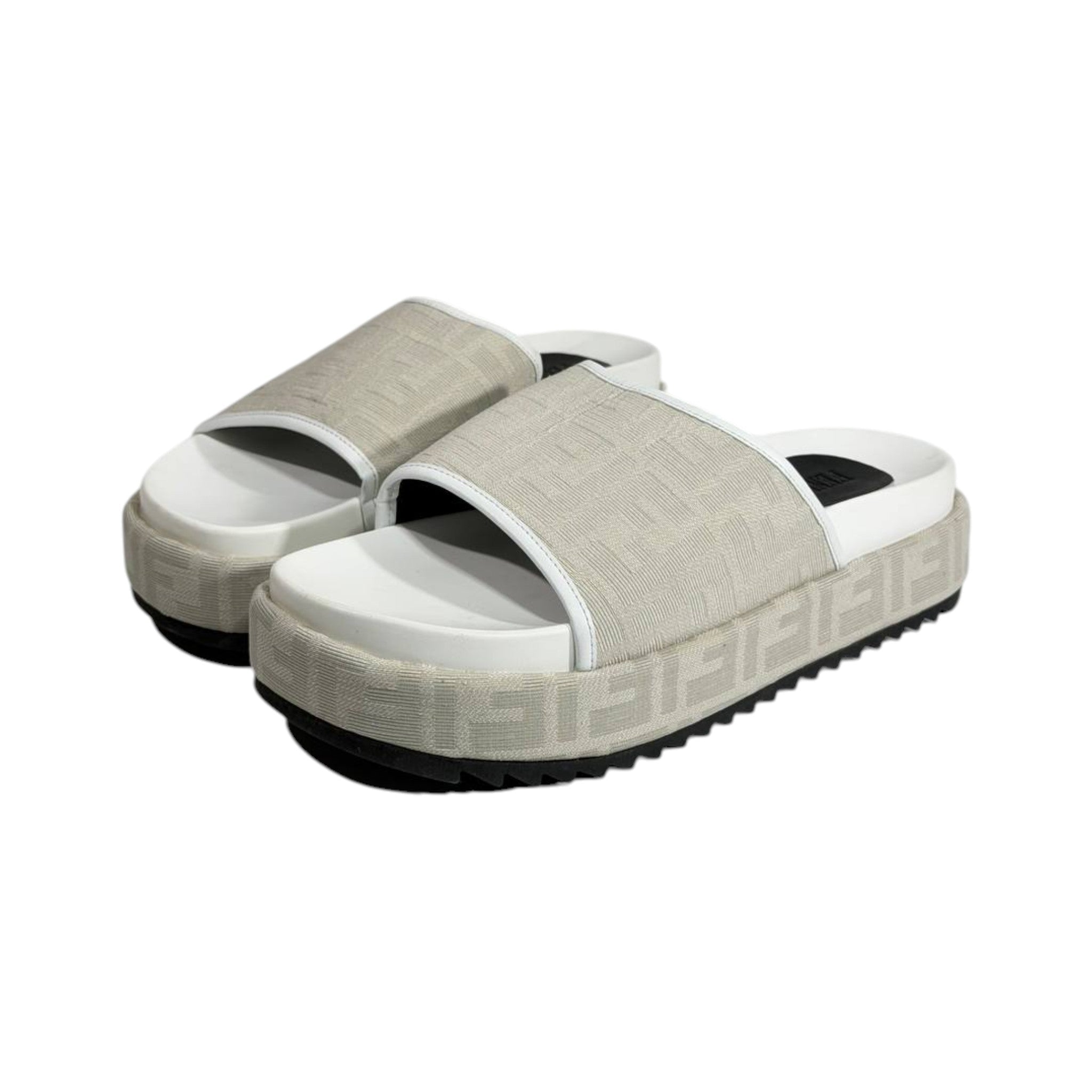 Fendi Ivory Platform Slides – Luxe Monogram Comfort Sandals 🤍✨ - MASTERPIECE