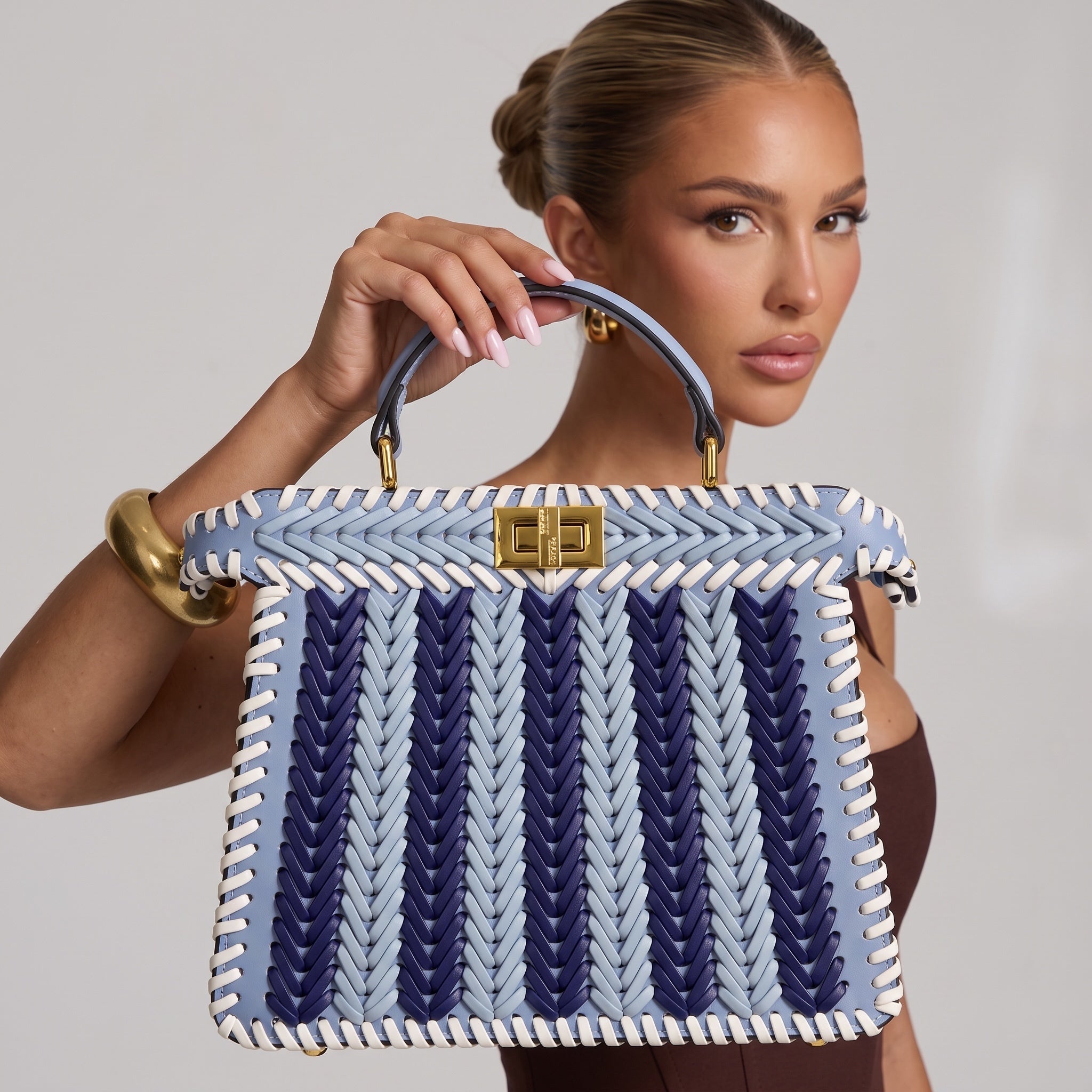 Fendi peekaboo Woven Top-Handle Bag – Light Blue 👜 - MASTERPIECE