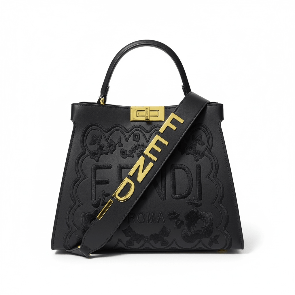 Fendi Roma Black Embossed Handbag 🖤✨ | Luxury Statement Bag - MASTERPIECE