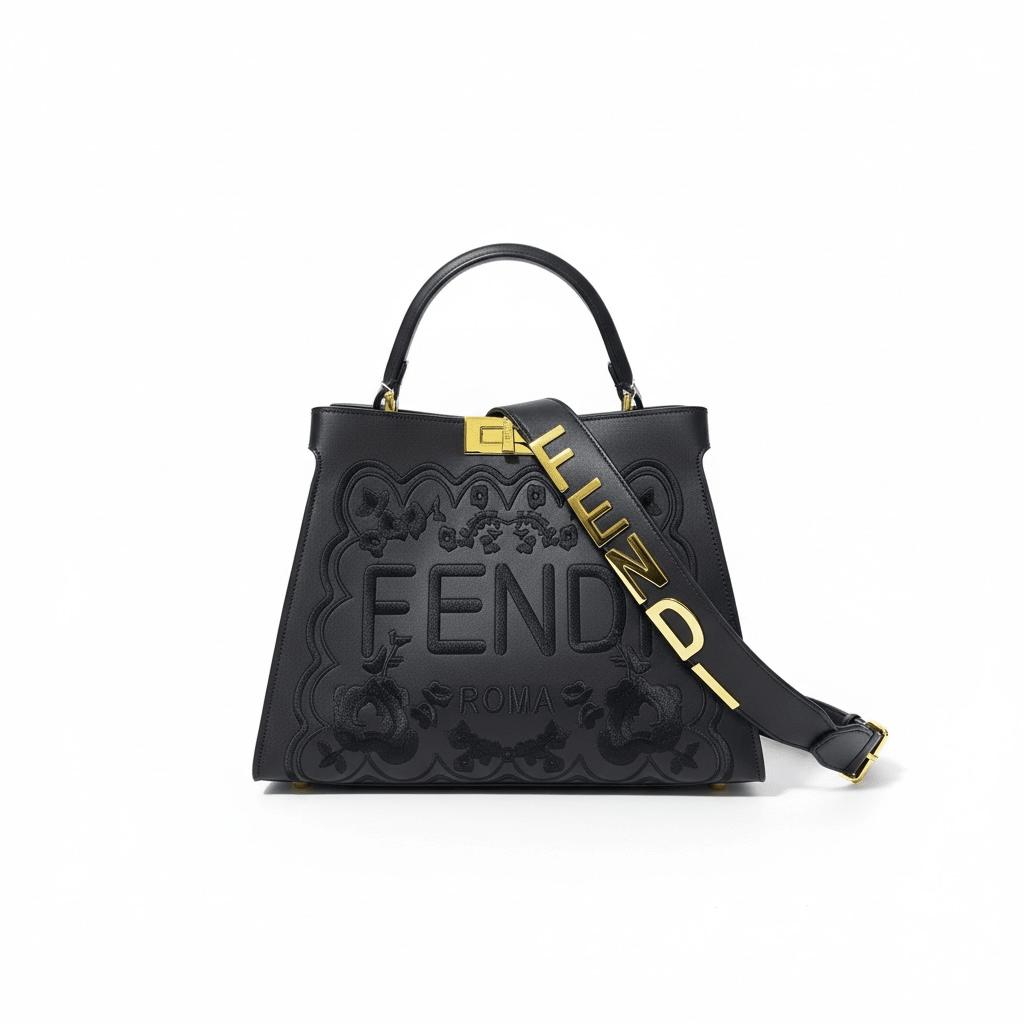 Fendi Roma Black Embossed Handbag 🖤✨ | Luxury Statement Bag - MASTERPIECE