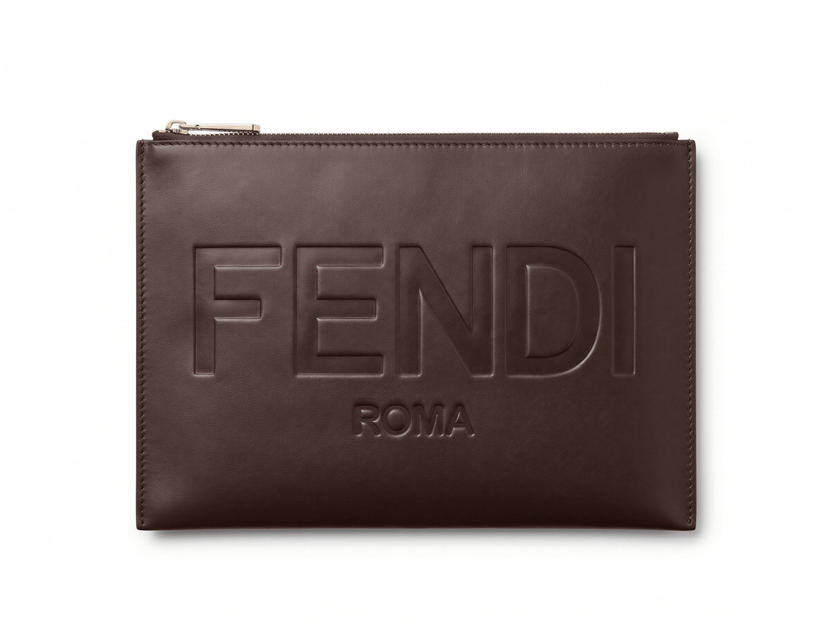 ✨ Fendi Roma Large Leather Pouch – Dark Brown - MASTERPIECE