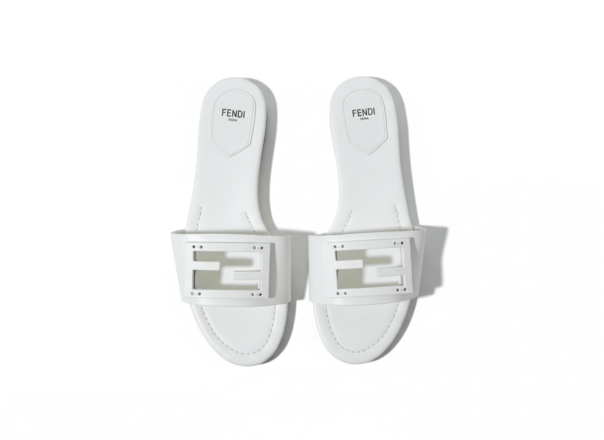 Fendi White Slide Sandals 🤍✨ FF Logo Edition - MASTERPIECE