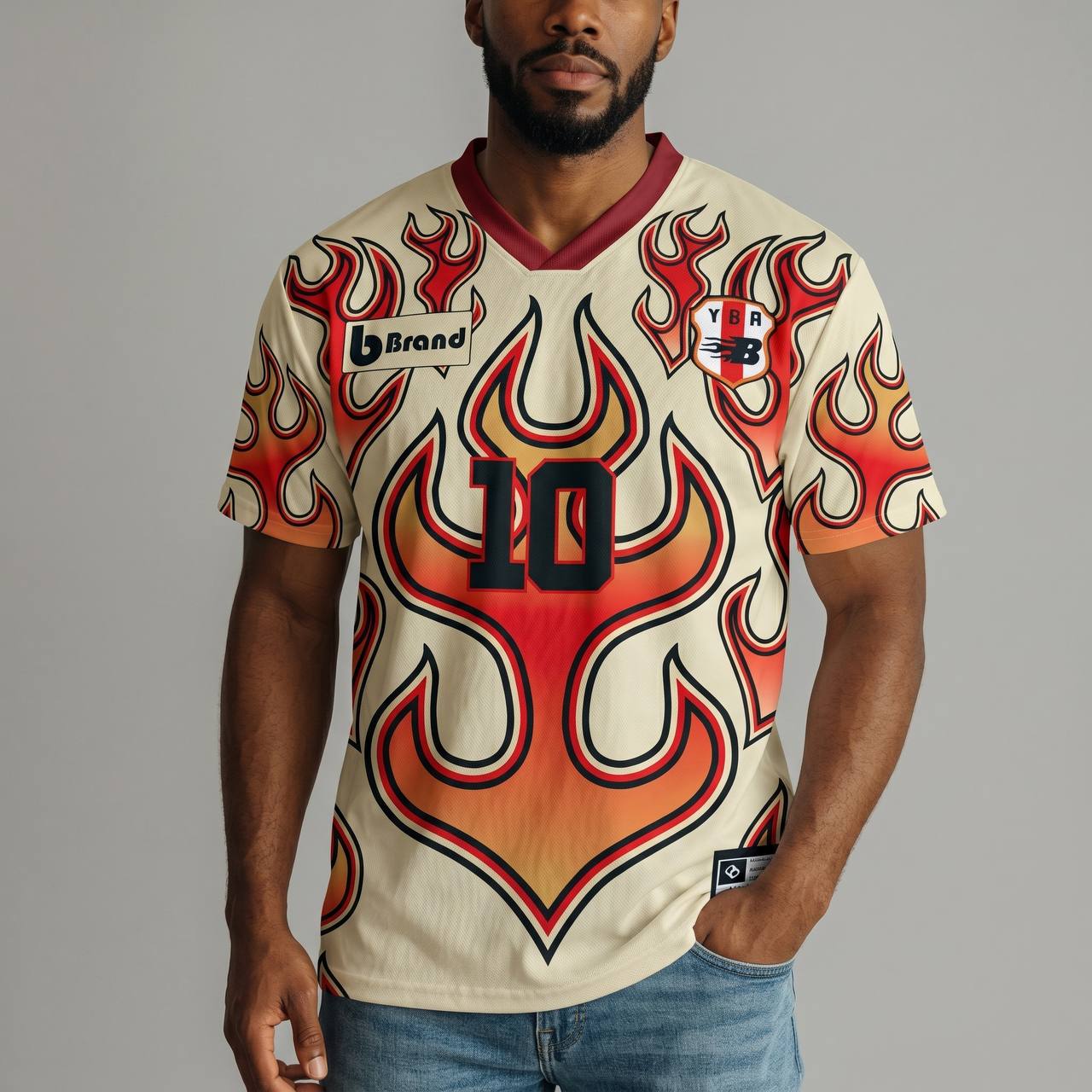 🔥 Flame 10 Graphic Football Jersey – Retro Fire Streetwear Edition ⚽🔥 - MASTERPIECE